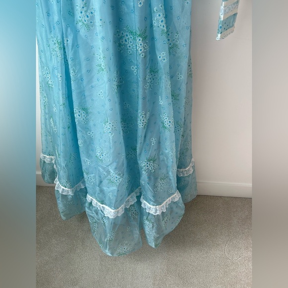 Vintage 70s Gunne Sax Style Blue Prairie Dress High Neck Lace Trim Cottagecore - Picture 8 of 15